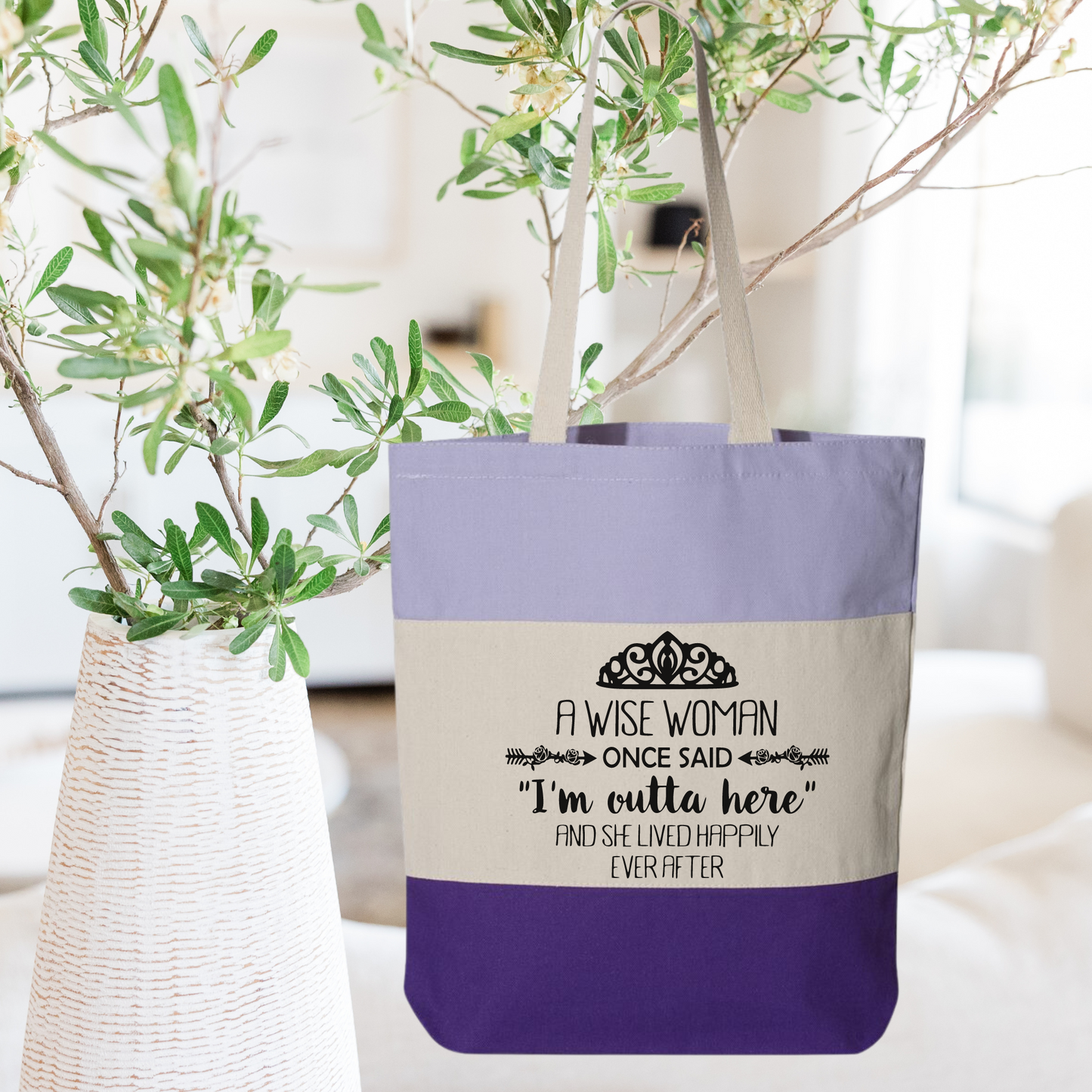 Funny Retirement Gift Tote Bag | A Wise Woman Once Said, I'm Outta Here! | Coworker Retirement Present | Celebrate Female Empowerment